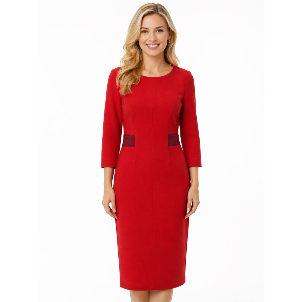 Boden Red Structured Sheath Dress US 6 Midi Workwear Career Cocktail